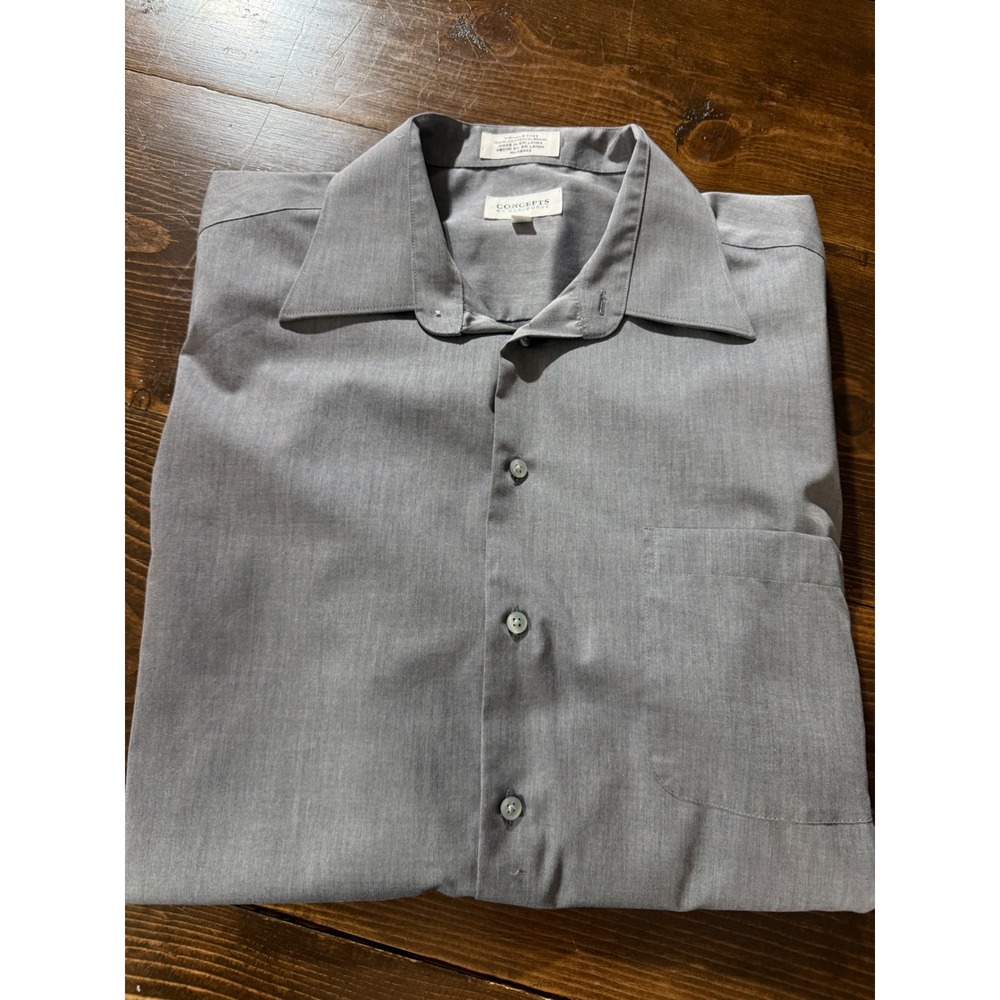 Concepts by Claiborne Gray‎ Wrinkle Free Cotton Dress Shirt Mens 17.5 34-35